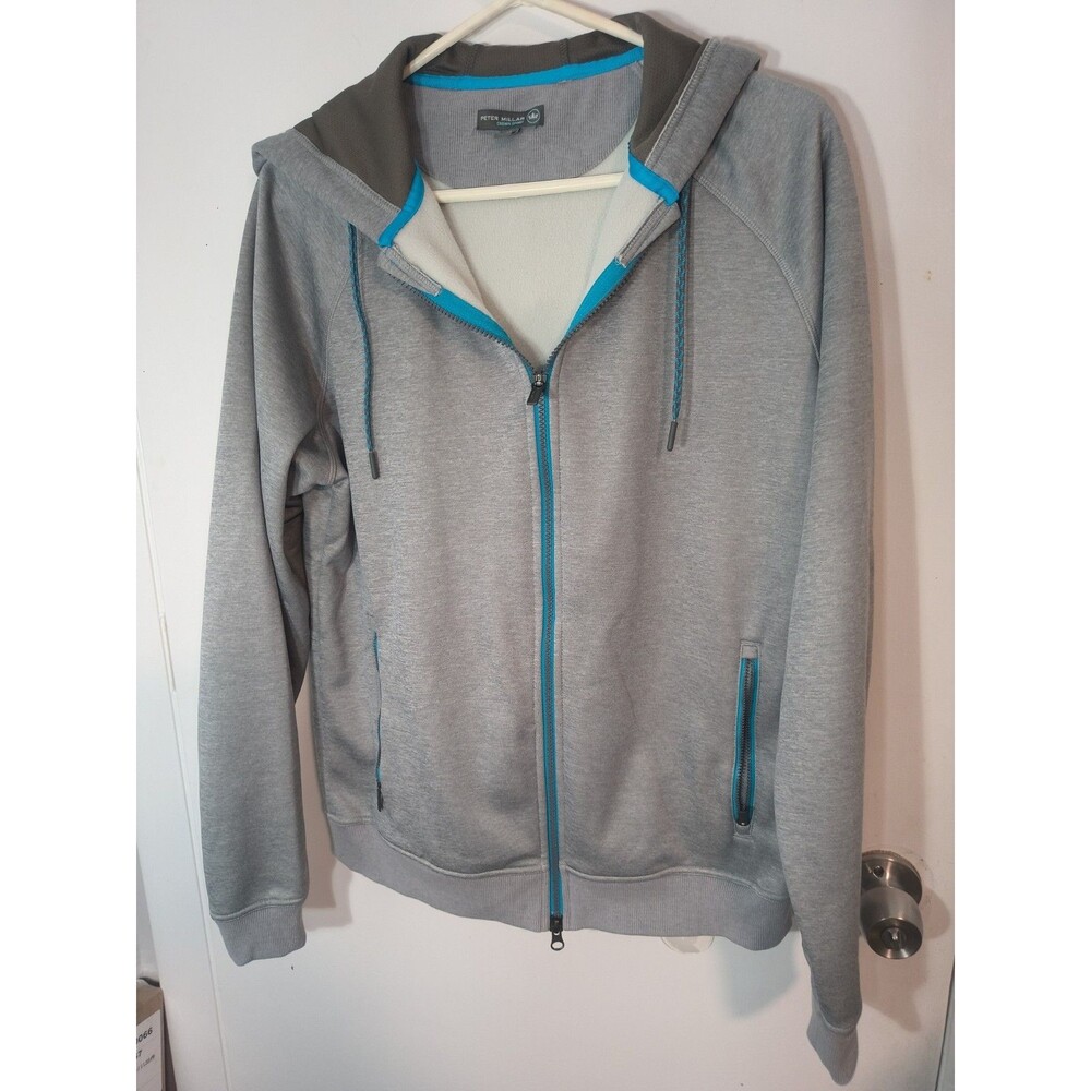 Peter Millar Crown Sport Size Medium Full Zip Gray Blue Highlights Hoodie L/S